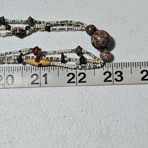 Boho Beaded Necklace Brown White Beads Multi Strand Retro Fashion Jewelry Women - Picture 5 of 5